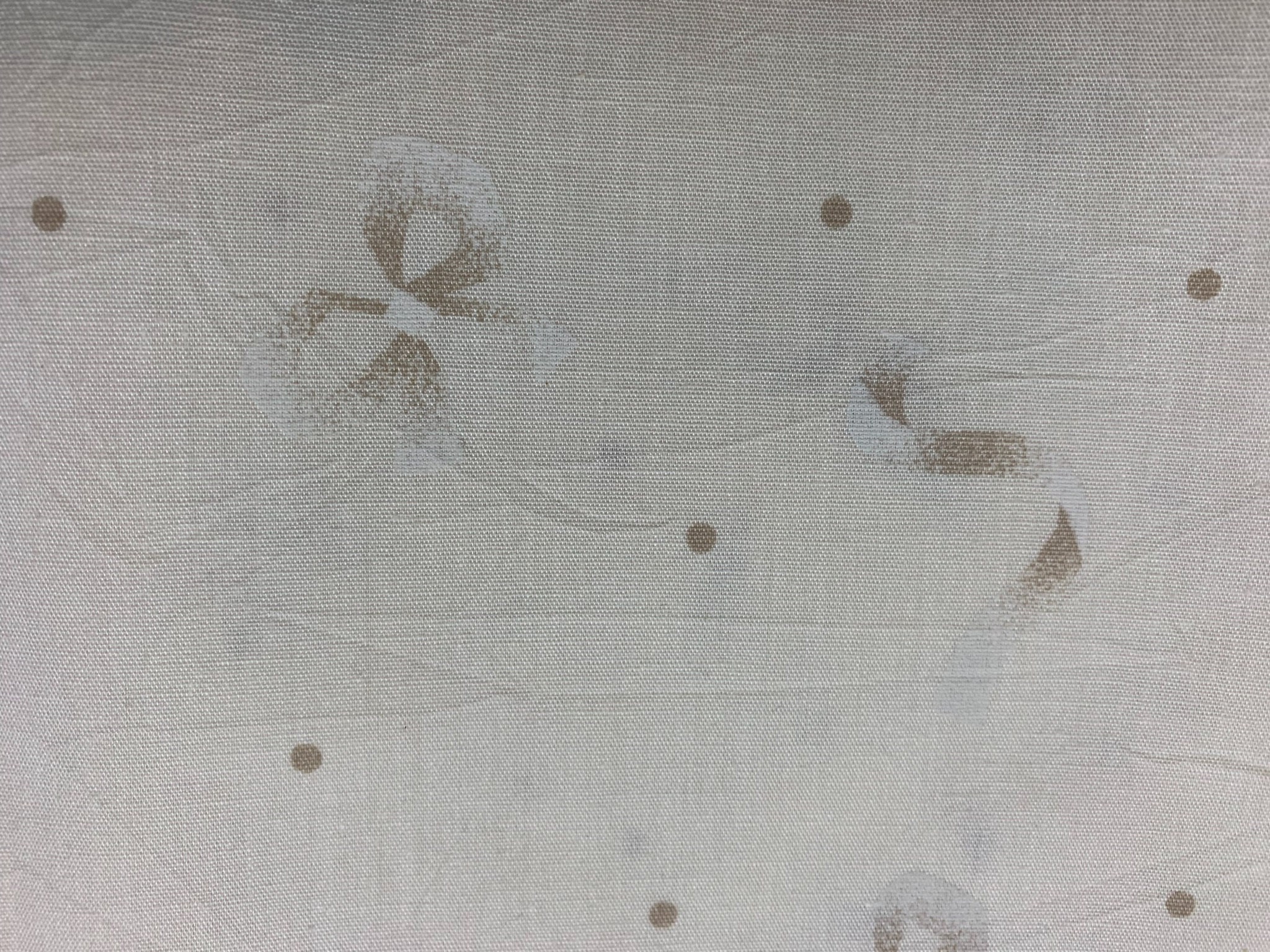 1 3/5 Yards of Vintage White with Tan Ribbons and Dots Cotton Fabric