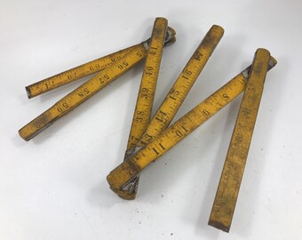 Vintage Old Wood Folding Tape Measure Extension Ruler Neat Patina