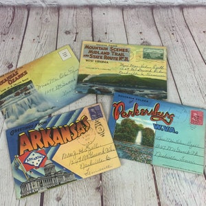 Conjunto de 4 livretos de cartões postais vintage da década de 1950 do Arkansas e da Virgínia Ocidental