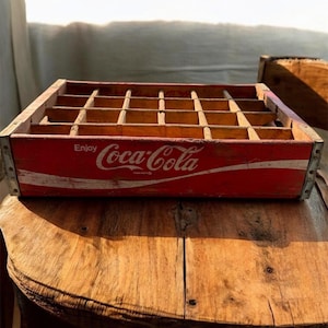 Vintage COCA COLA Wooden Soda Crate Case Tray Red Paint 24 Cubbies