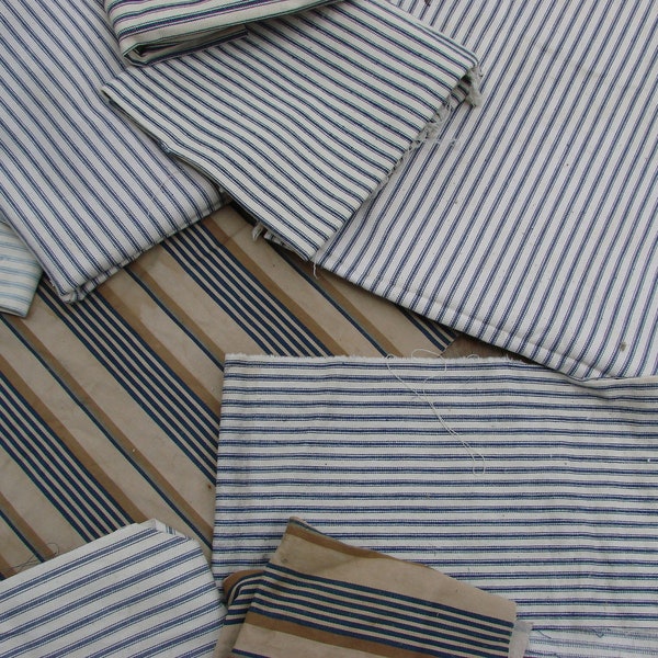 Lot of Vintage Ticking Fabric for Repurposing Crafting Indigo Blue Stripe and More