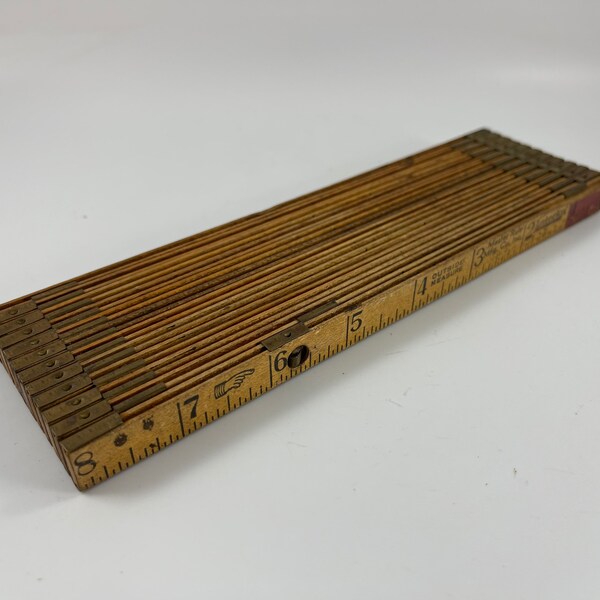 Vintage Old Wood Slide Tape Measure Extension Ruler Neat Patina Interlox Master Rule Manufacturing Co