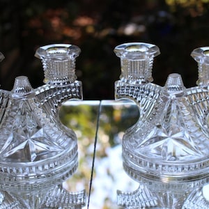 Pair of Vintage Clear Glass Starburst Double Candle Holders