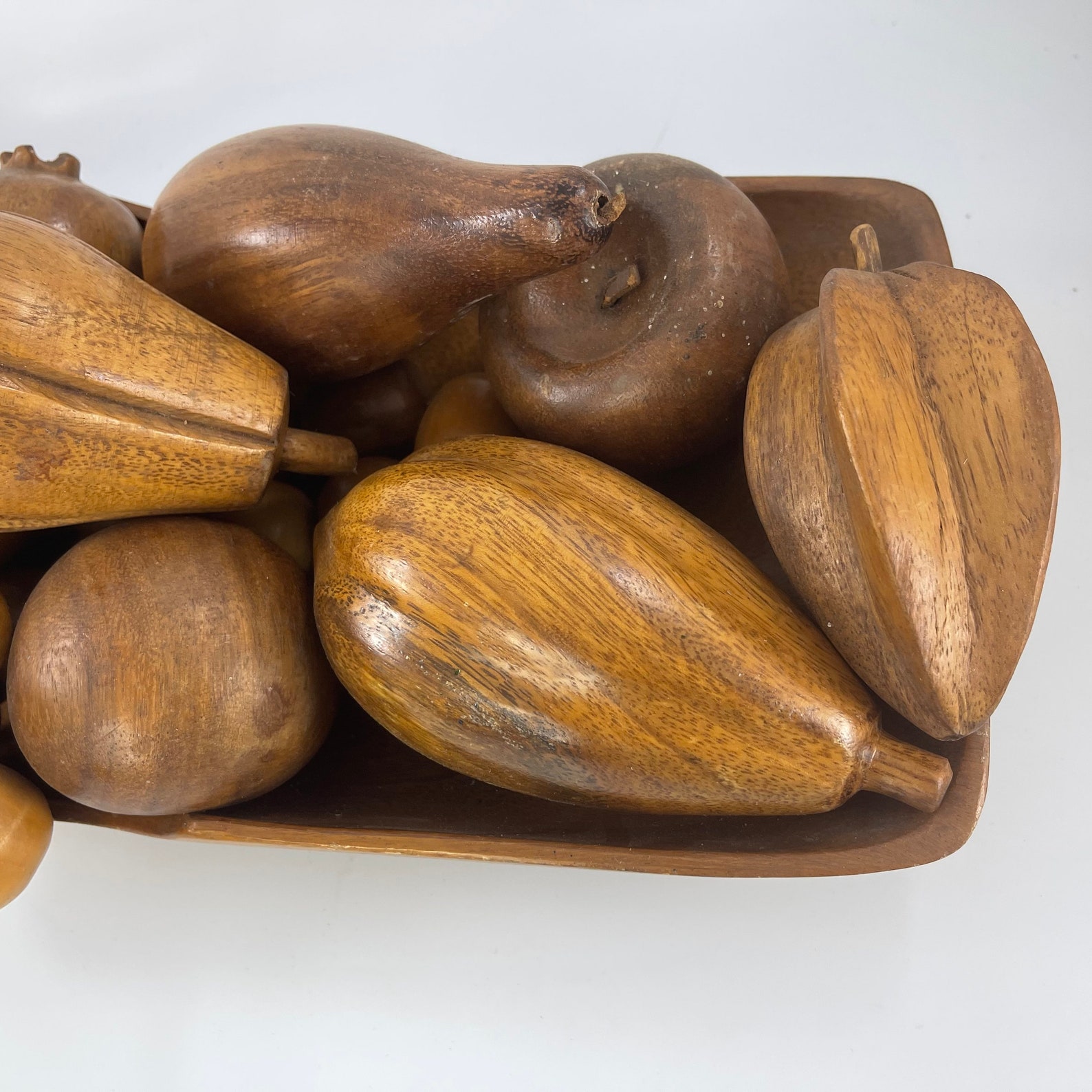 Vintage 70er Jahre Era MCM Holzschale mit Holzfrucht Rosas | Etsy