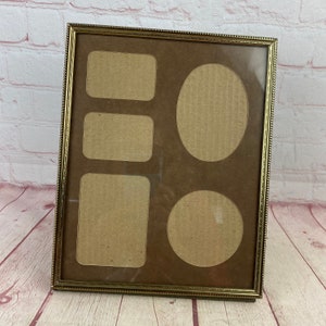 Vintage Goldtone Metal 8 x 10 Picture Frame With Stand With Matte For 5 Smaller Pictures