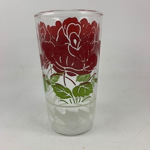 Jahrgang 1950 Era Trinkglas Rote Rosen Blumen Zaun