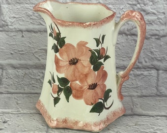 Vintage Hand Painted  Peach Floral Flowers Cash Family Pitcher Erwin Tennessee