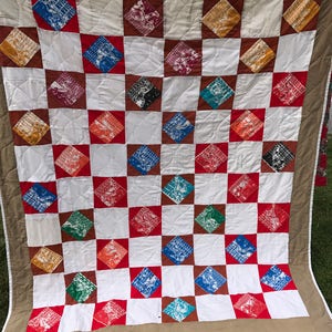 Vintage 1980's Era Handmade Quilt/Coverlet/Bedspread with Football Fabric Patches image 1