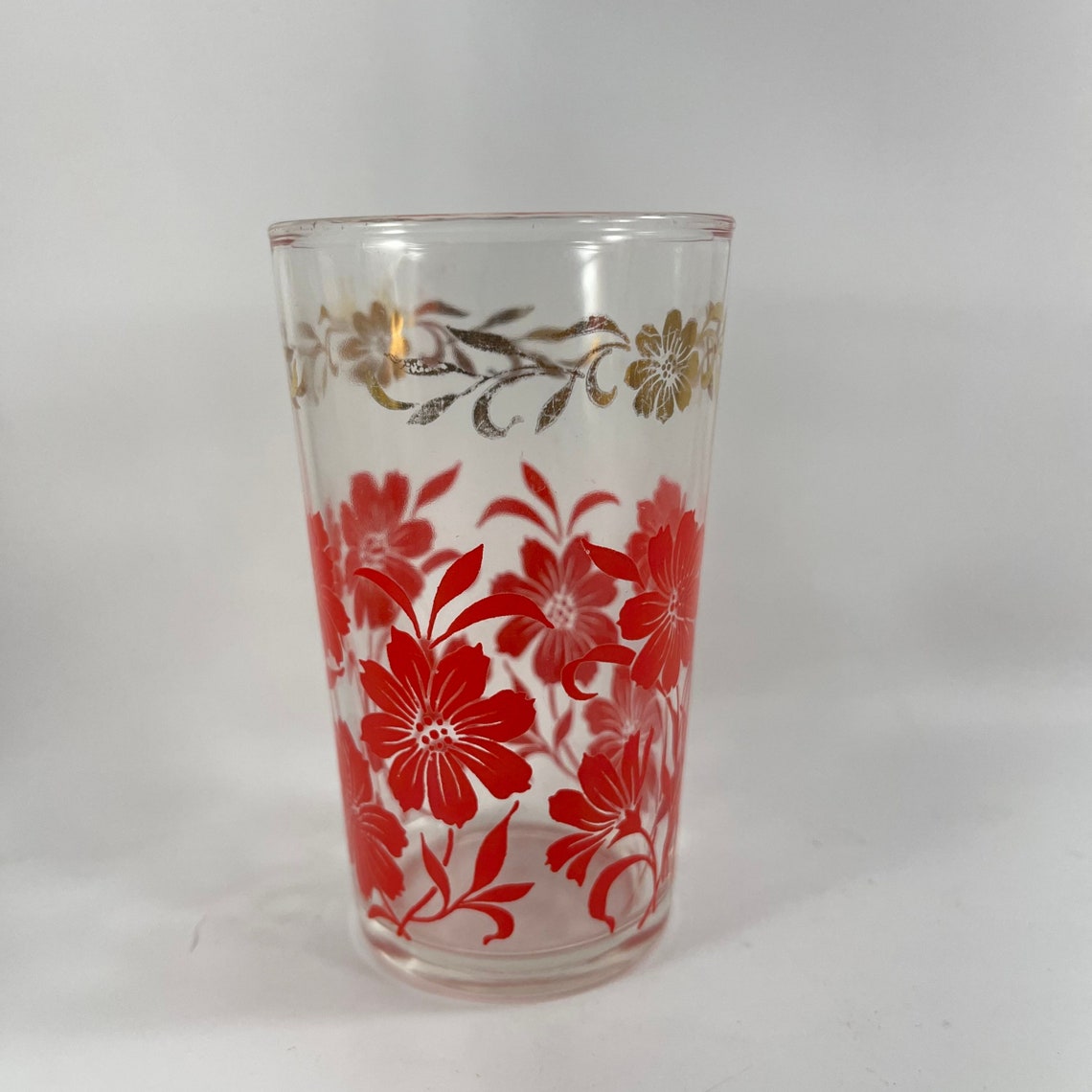 Vintage SWANKY SWIG 1950's Era Juice Glass With Red and Gold Floral ...