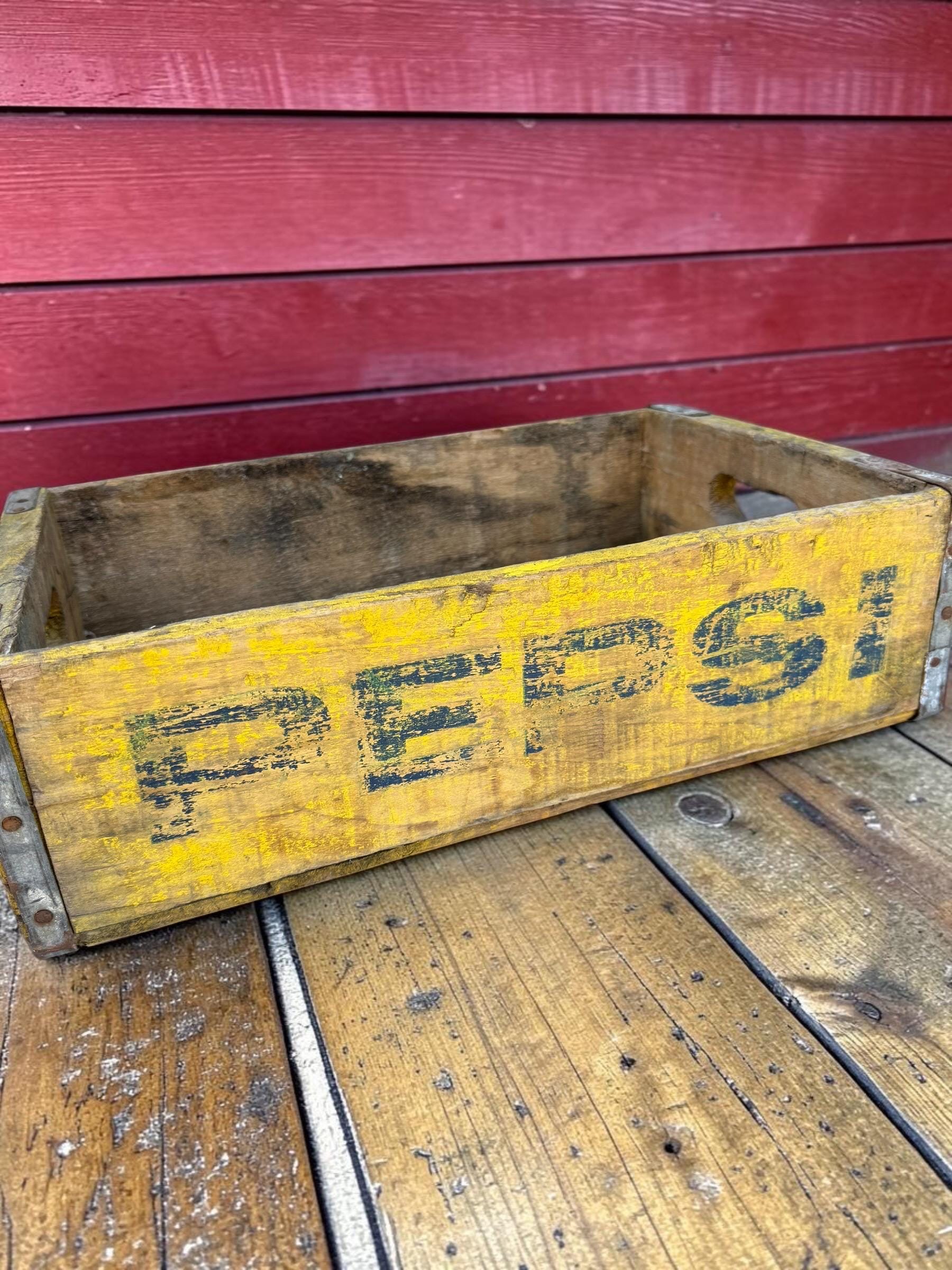 Vintage PEPSI COLA Wooden Soda Crate Case Tray Mustard Paint Color