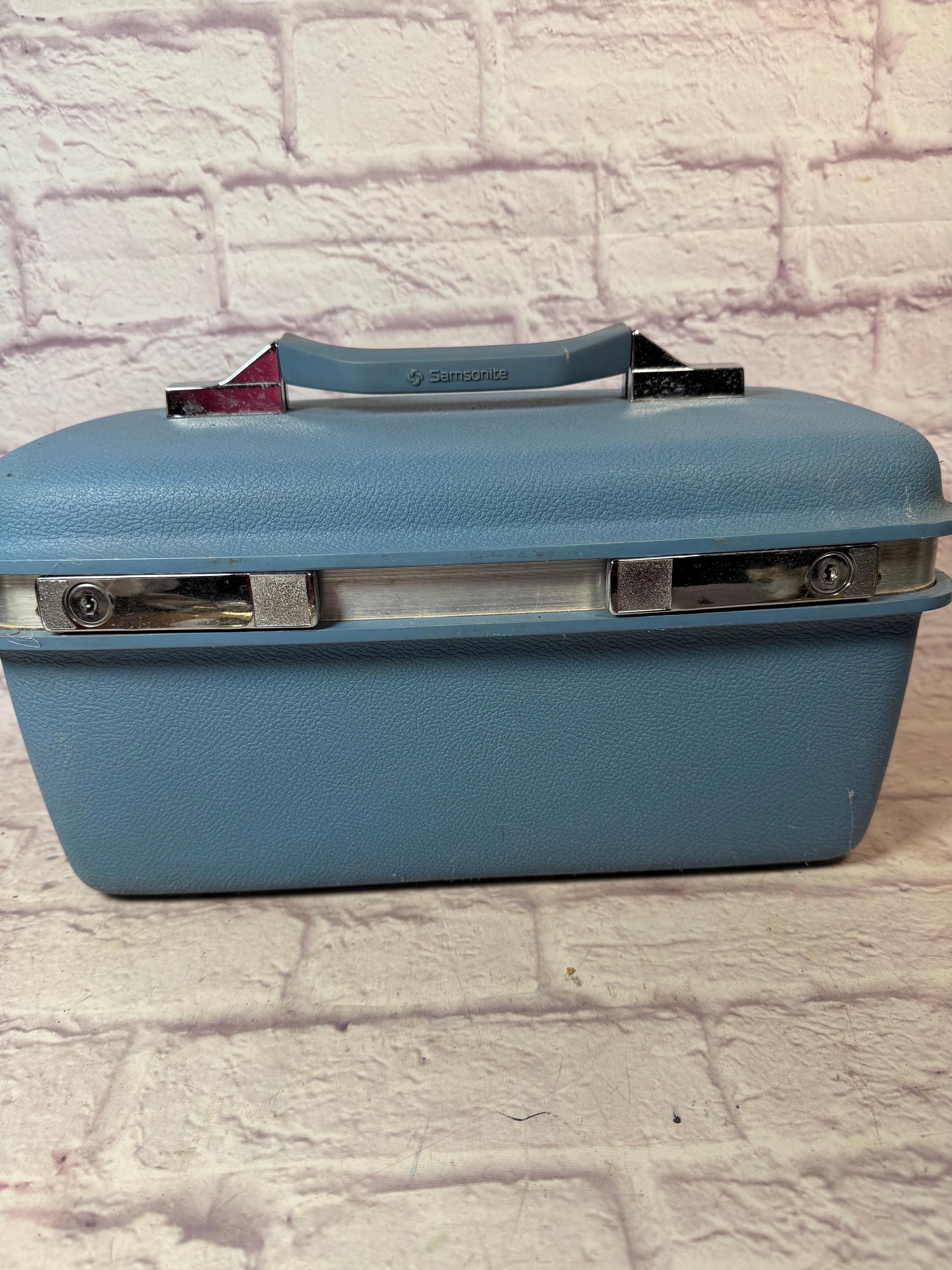 Samsonite トレインケース 鍵2個付　昭和レトロ、ビンテージ Vintage 1970s Era Samsonite Blue Train Case Suitcase Overnight Bag
