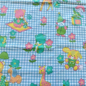 2 yards vintage blauwe en witte gingang met dieren, speelgoed, decoratiestof babykamer of babykamer