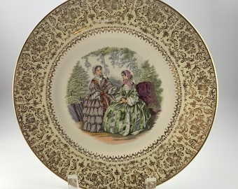 Vintage Godey Ladies of Fashion Ivory Plate with Gold Trim Souvenir of Cumberland Falls State Park (KY)