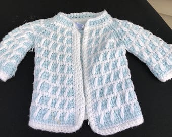 Vintage Crochet Blue and White Acrylic Baby Cardigan/Sweater