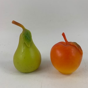 Vintage Set of Apple and Pear Plastic Salt and Pepper Shakers Made in Hong Kong