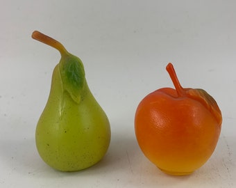 Vintage Set of Apple and Pear Plastic Salt and Pepper Shakers Made in Hong Kong