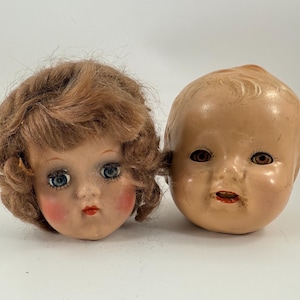 Pair of Vintage Antique Small Baby Doll Heads Composition Hard Plastic