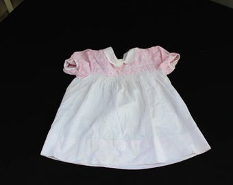 Vestido fruncido con lunares rosas y blancos para niñas pequeñas, estilo vintage de los años 70