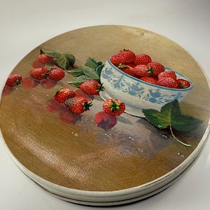 Vintage Metal Candy Tin with Strawberries Still Life Strawberry