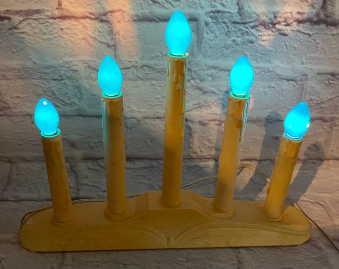 Vintage 5 Light Christmas Candolier Electric Blue Bulbs Electric Window