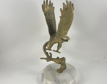 Vintage Solid Brass Flying Eagle on Marble Base Paperweight Office Decor