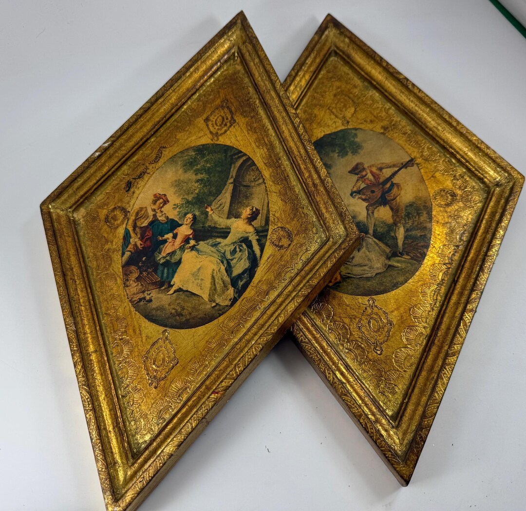 Pair of Vintage Florentine Florentina Made in Italy Diamond Shape Wall ...