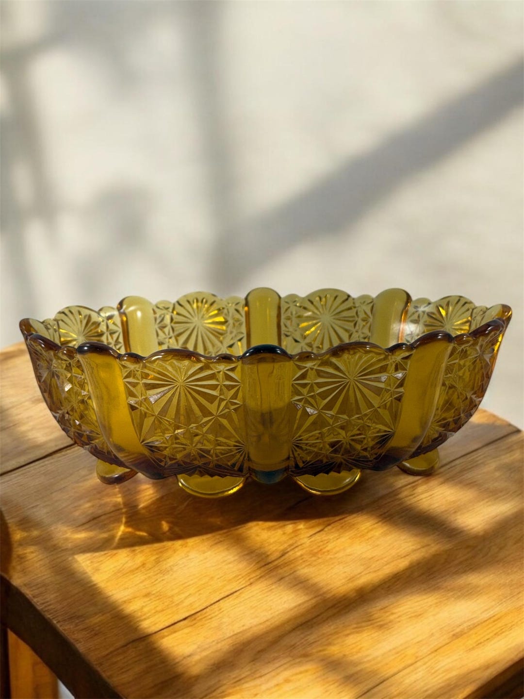 Vintage Amber Colored Glass Fenton Old Virginia Glass Scalloped
