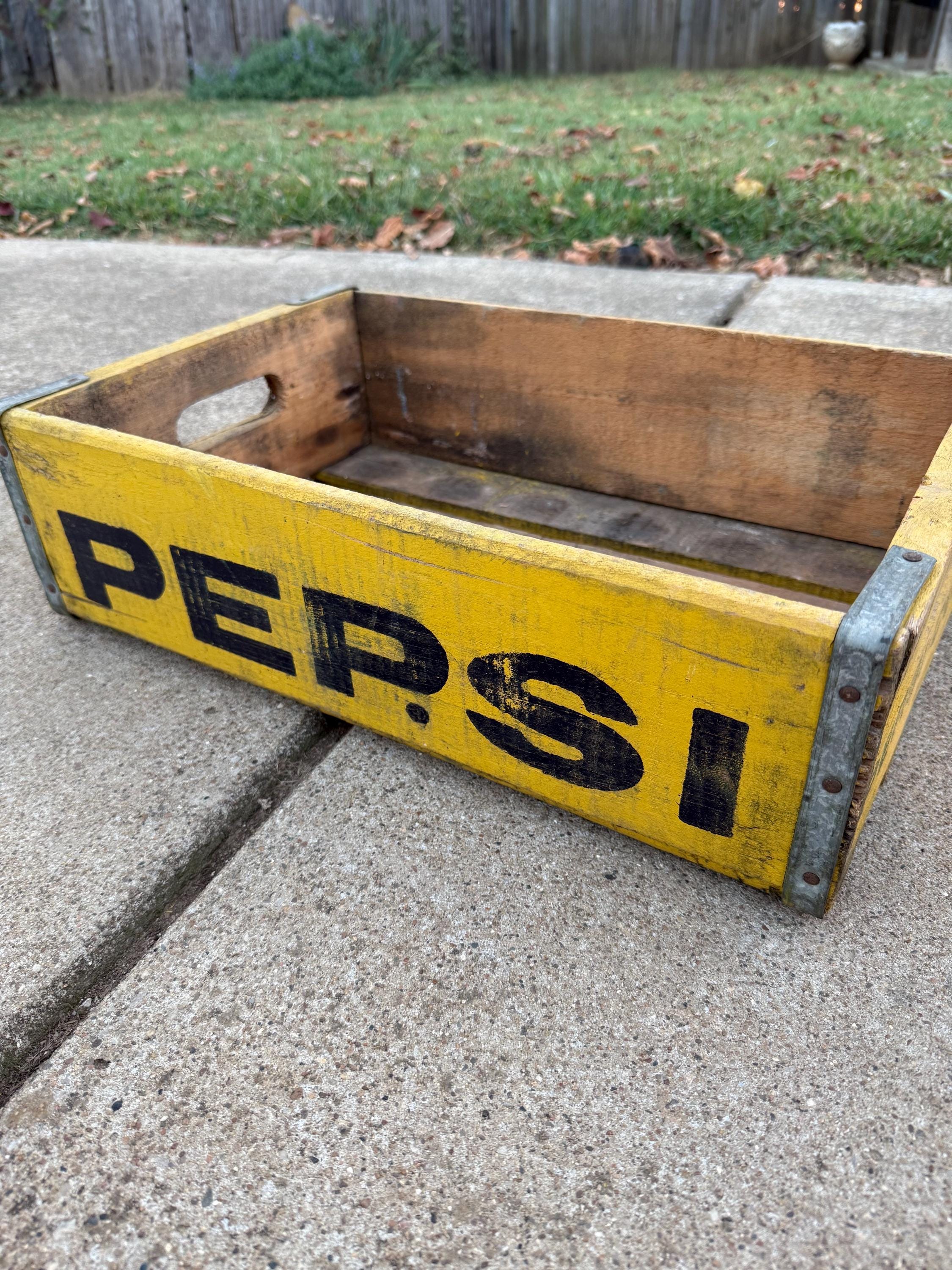 Vintage PEPSI COLA Wooden Soda Crate Case Tray Mustard Paint Color