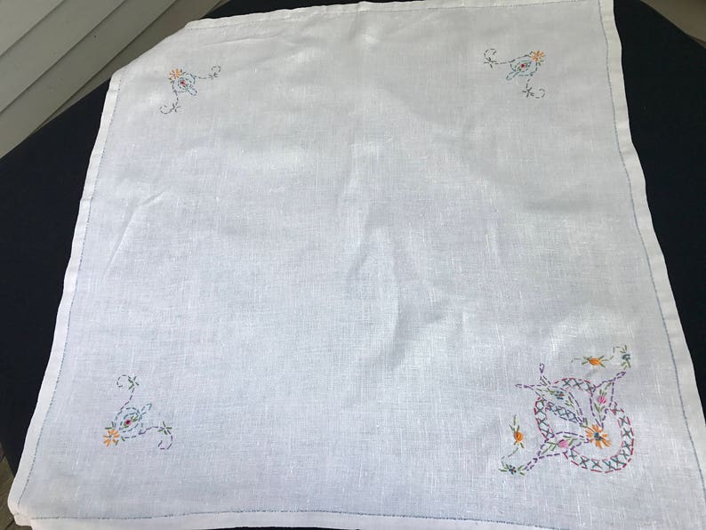 Vintage White with Hand Embroidery Luncheon Cloth or Tablecloth