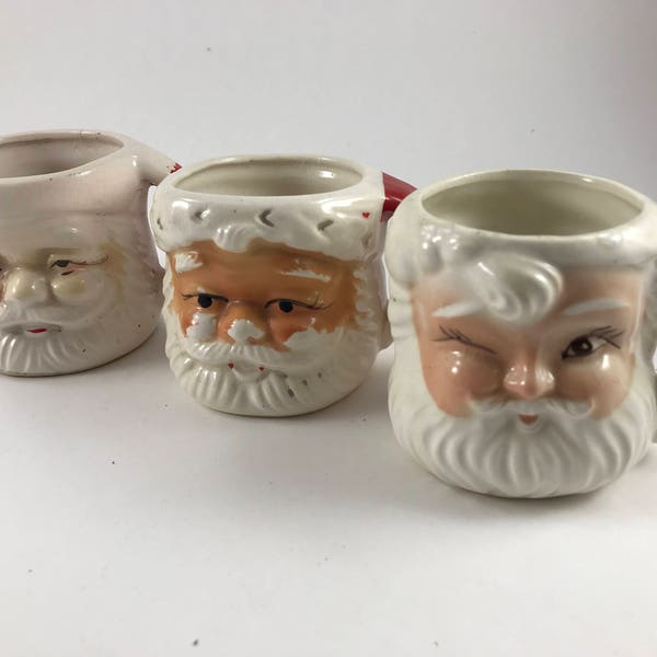 Trio of Vintage Well Loved Santa Claus Mugs