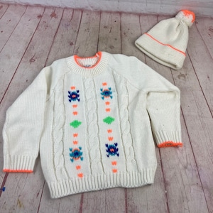 Vintage Little Angel White and Orange Sweater and Toboggon Hat Vintage Baby Clothes image 2