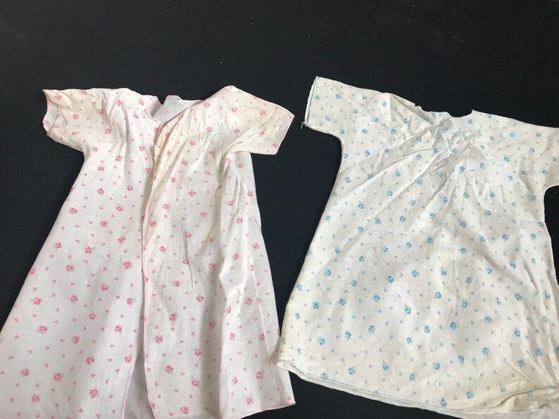 Pair of Vintage BabyToddler Gowns Blue Roses and Pink Roses