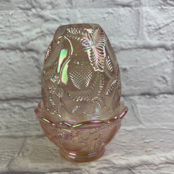 Vintage Fenton Art Glass Pink Opalescent Inverted Strawberry Fairy Lamp