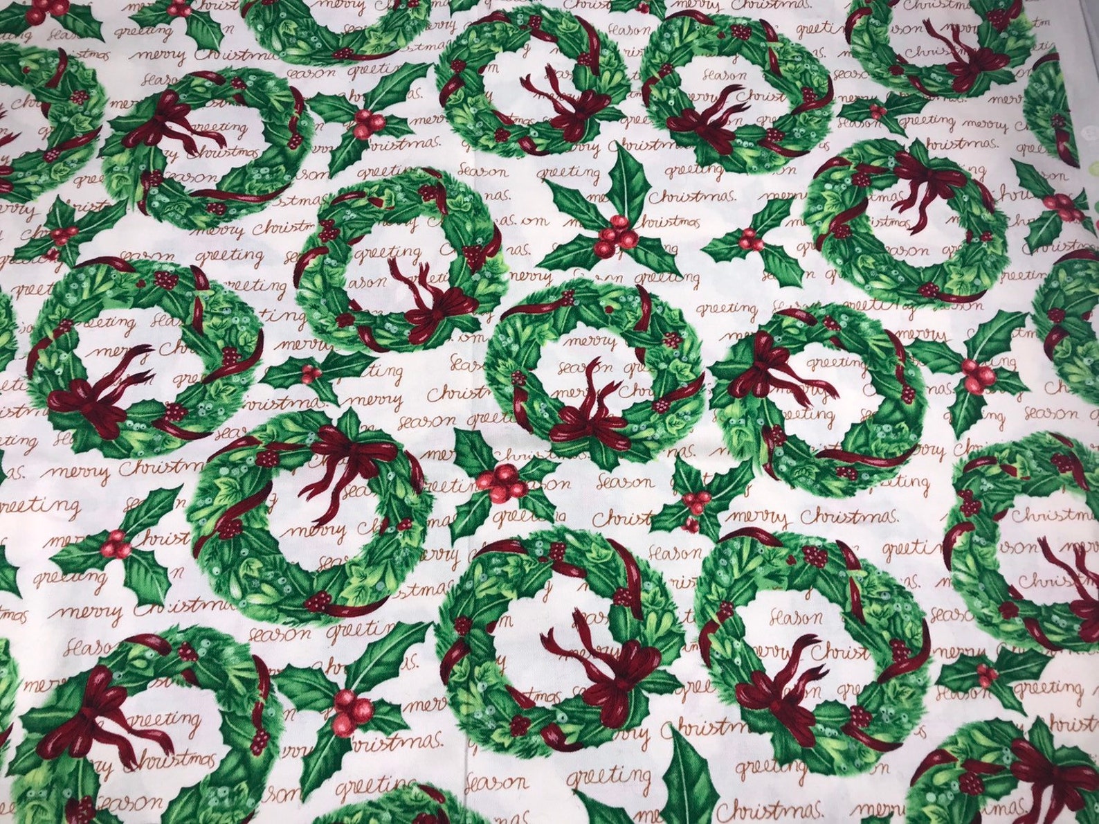 1 Yard of Hobby Lobby Christmas Fabric With Wreaths and Etsy