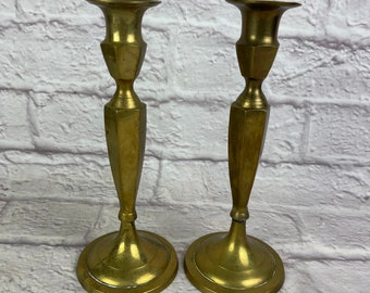 Pair of Vintage Solid Brass Candlestick Holders Candleholders