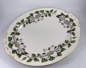 Vintage Homer Laughlin Cotillion Magnolienmuster Servierplatte mit weißen Blumen georgianisch