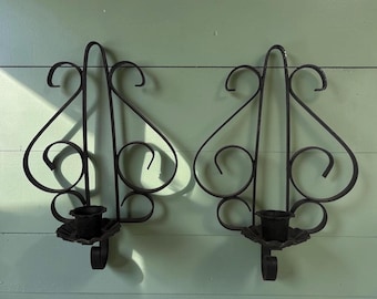 Pair of Vintage Homco Home Interiors Black Metal Wall Sconces