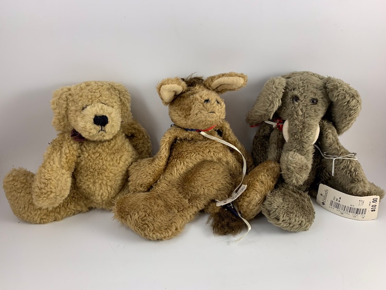 Lot of 3 Vintage Boyd\u2019s Bears Bears in the Attic Collection Bear Brayburn the Democrat Donkey Newton the Elephant and Mr