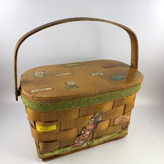 Vintage Brown Wooden Basket Weave Box Purse With Marion Etsy