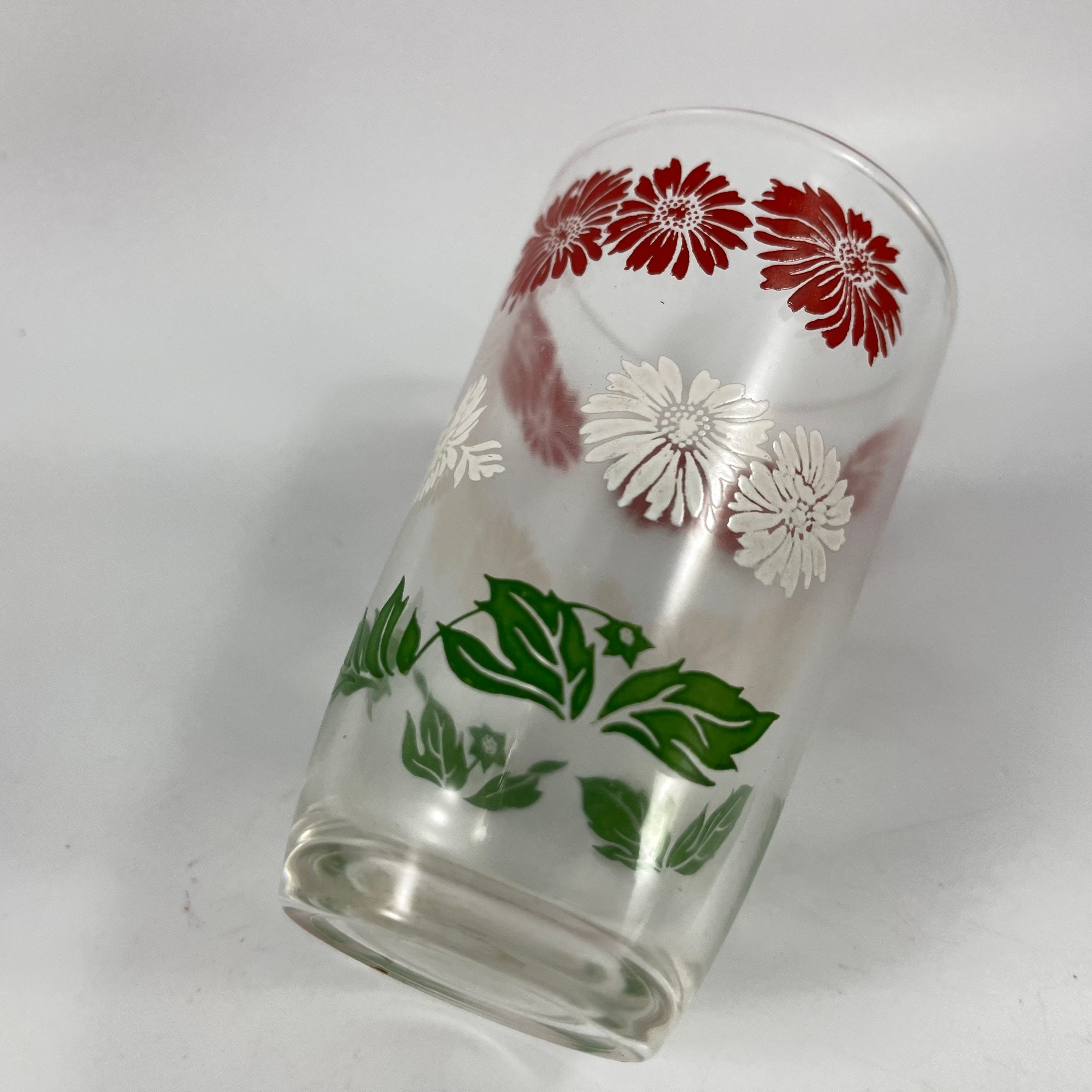 Vintage SWANKY SWIG 1950's Era Juice Glass With Red and White Floral ...