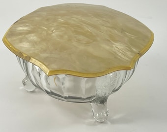 Antique Vintage Art Deco Style Glass Powder Jar with Celluloid Lid