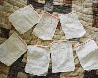 7 Small Vintage Small Muslin Bags Sacks