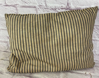 Vintage Blue and Khaki Stripe Ticking Feather Throw Pillow Occasional Pillow