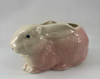 Vintage Pink Pottery Bunny Rabbit Planter