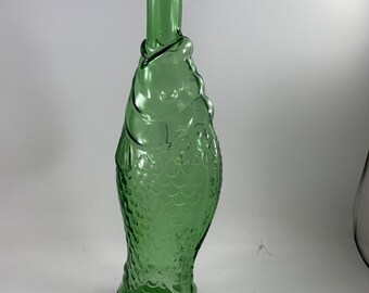 Vintage Green Glass Fish Bottle