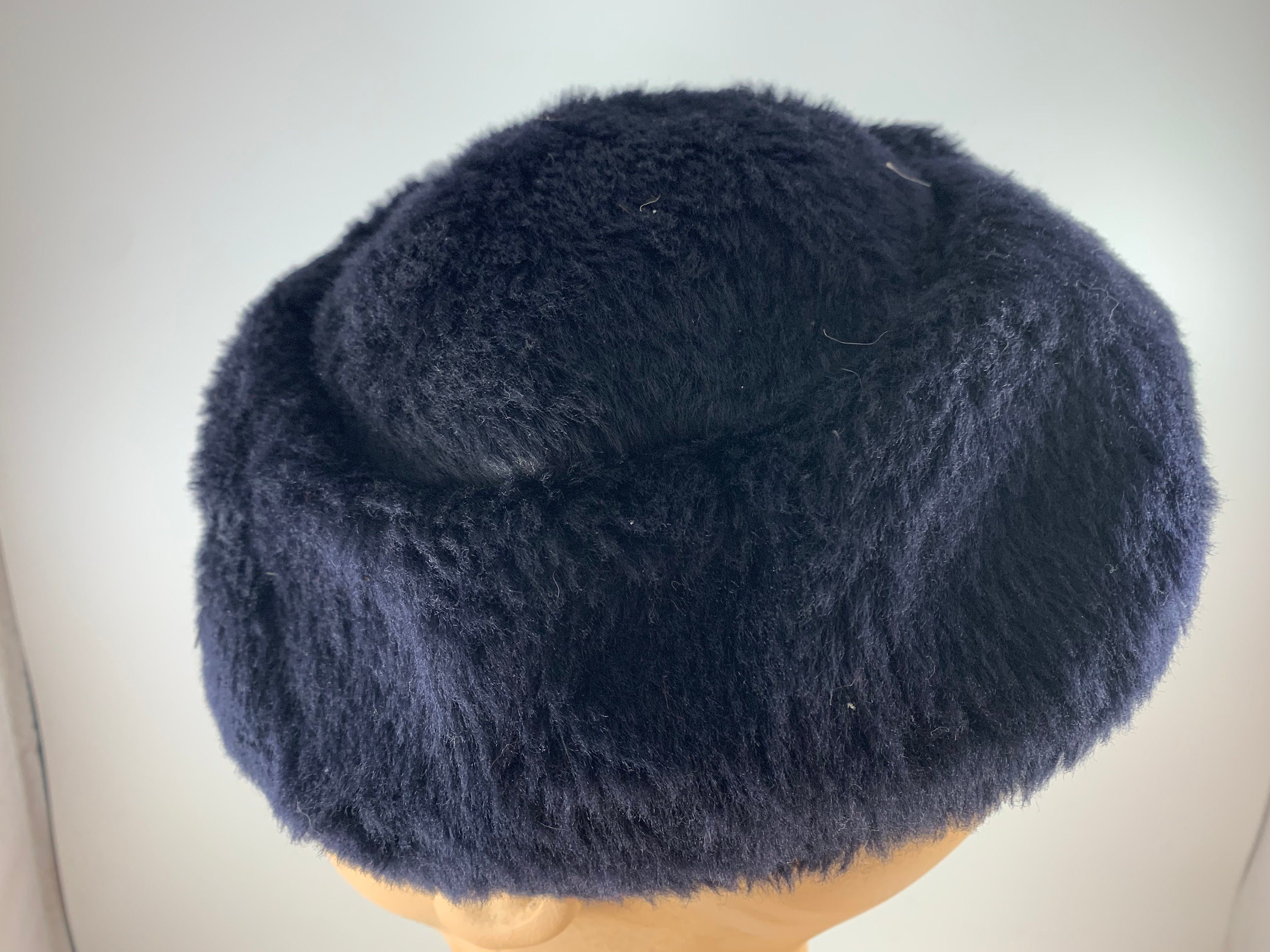 Vintage Navy Blue Faux Fur Hat With Hat 