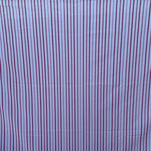May include: A fabric textile featuring a repeating pattern of vertical stripes in alternating shades of light pink and dark magenta against a white background. The material displays a consistent linear design with uniform spacing between each colored stripe.