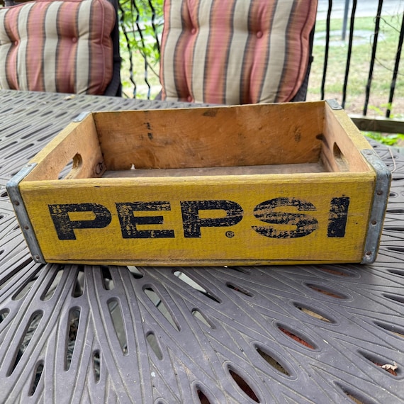 Vintage PEPSI COLA Wooden Soda Crate Case Tray Mustard Paint Color