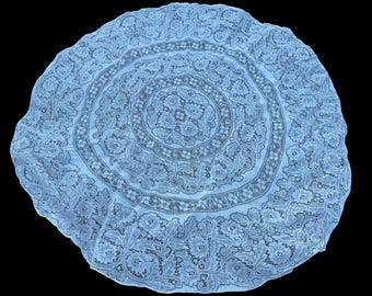 Mantel redondo vintage de encaje de mezcla de algodón color blanco roto y crudo