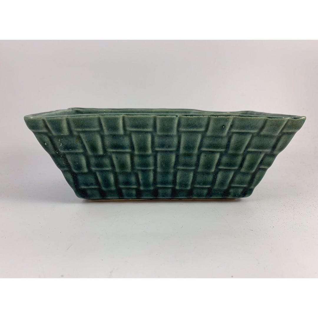 Vintage Green BRUSH POTTERY Block Pattern Console Bowl or Planter - Etsy